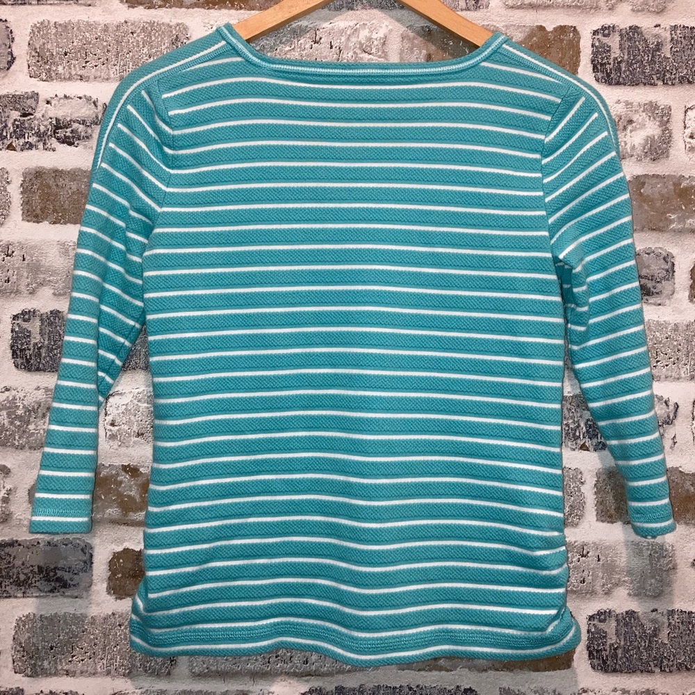 T by Talbots Teal Blue 3/4 Sleeve V-neck Textured Shirt Size 0-2 Petite - Picture 6 of 6